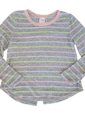 ​For All Seasons by Paper Crane Girls Medium M Striped Knit Top Gray Pink Yellow